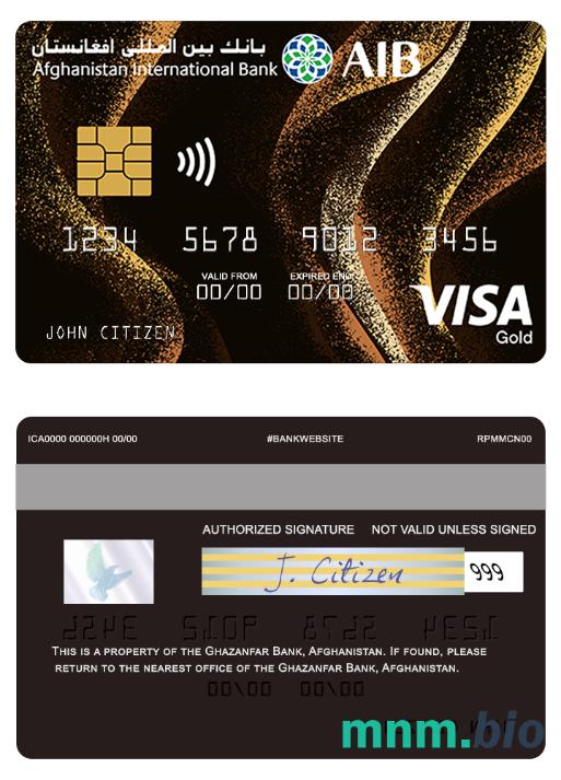 Afghanistan international bank visa złoto credit karta przykład w formacie PSD